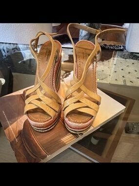 kate spade Yellow Tan Espadrille Wedge Sandals